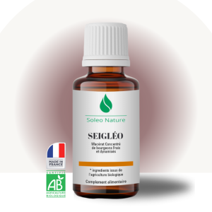 Flacon de 30 ml - Seigléo Bio, stimulant hépatique et régénérant cutané. Idéal pour soutenir le foie après des agressions, favoriser la cicatrisation de la peau et accompagner les traitements immunosuppresseurs.